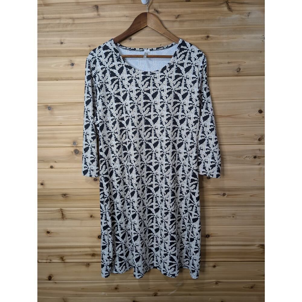Lulu-B Dress Womens XL Black Tan Palm Print Beach‎ Resortwear